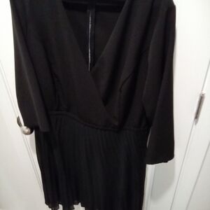 Lane Bryant Plus Size 22  Deep V-Neck Midi Black Wrap Waist Dress 3/4 Sleeves